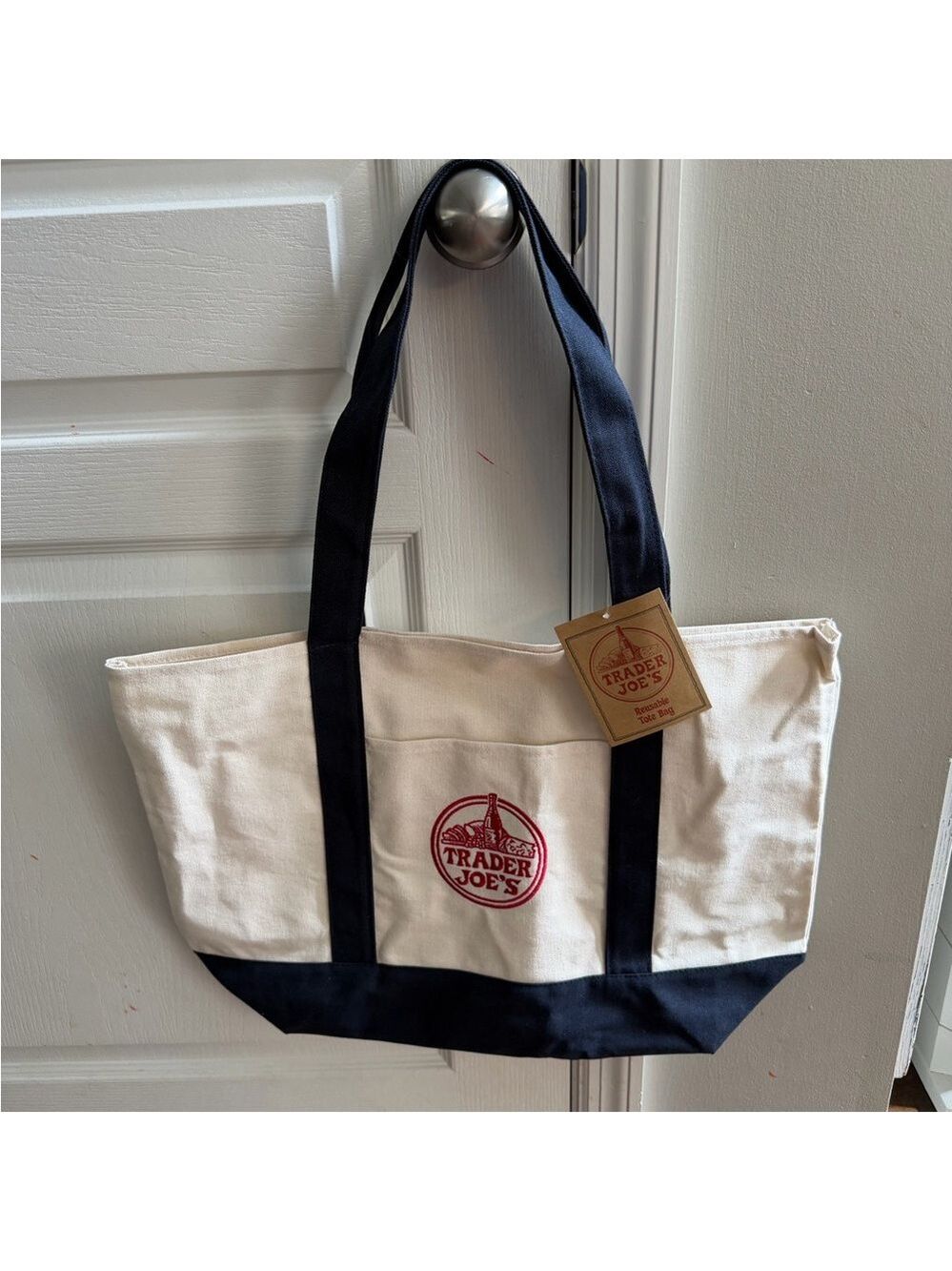 NWT Trader Joe's Navy Big Canvas Tote Bag
